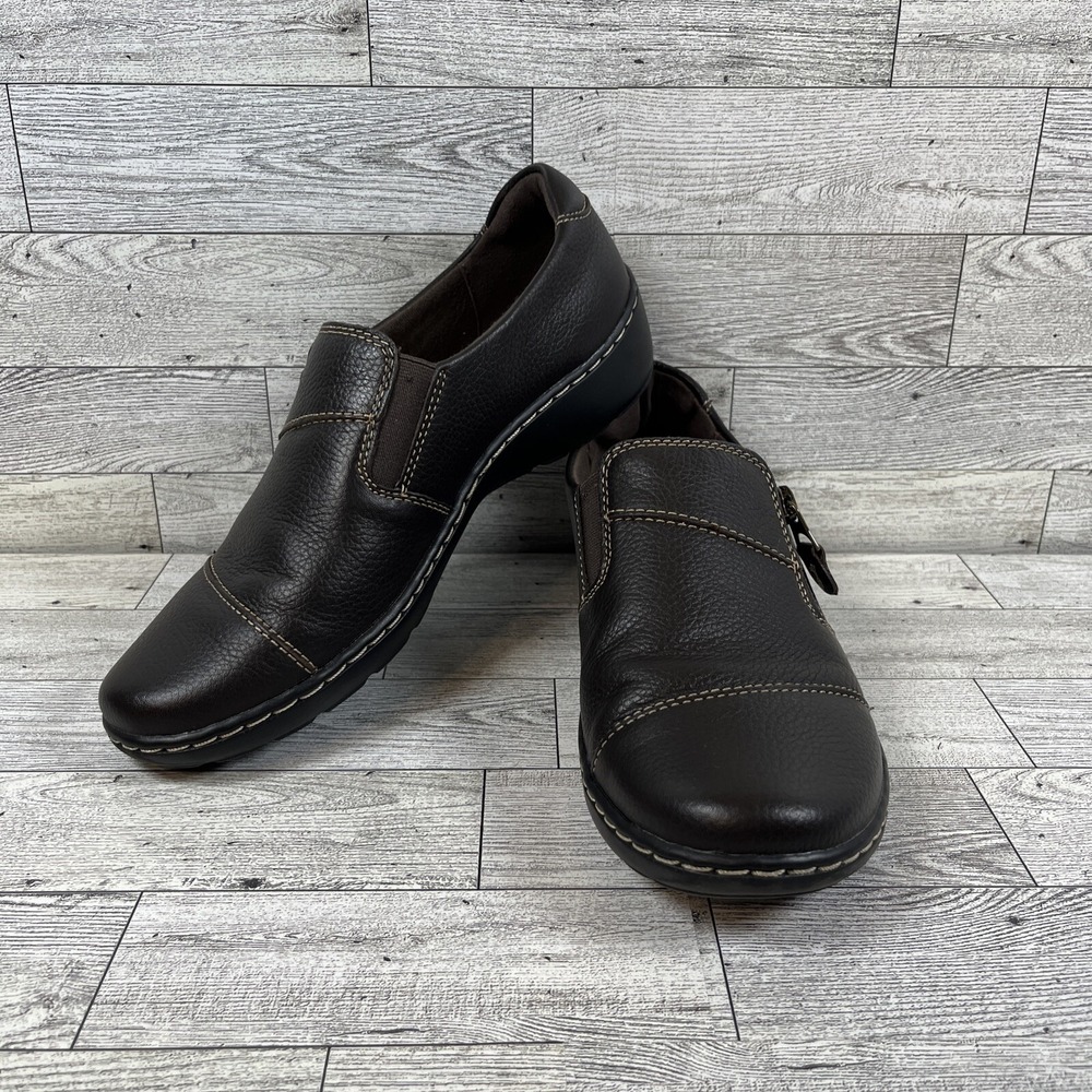 Clarks Collection Cora Harbor Brown Side Zip Loafer Shoes Women Size 7.5M
